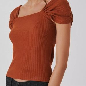 Anthropologie Ruched-Shoulder Ribbed Top